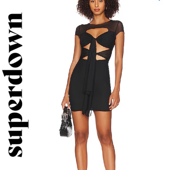 Superdown 🖤 Kinsley Tie Front Mesh Mini Dress | XS | NWT | Black🖤 - Picture 1 of 11